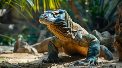 Fototapeta premium Komodo Dragons Rough Scales and Sharp Claws A Testament to Prehistoric Survival in the Wild