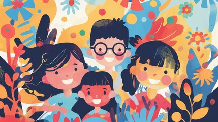 A group of children are smiling and posing for a picture