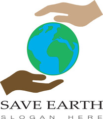 Save earth icon, save earth logo, save earth vector illustration, save planet illustration, planet icon, saving planet together, art and illustration, save the planet vector illustration