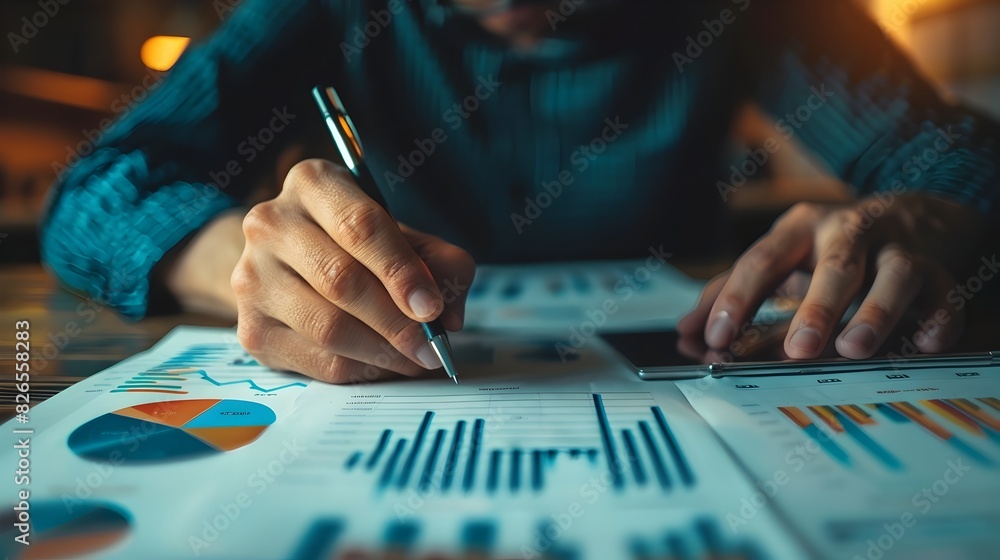 Poster Business Analyst Reviewing Performance Metrics and Data Driven Decisions for Financial Planning and Strategy