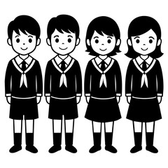 kids student in school uniform silhouettes on a white background. vector illustration
