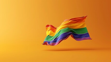 Vibrant rainbow Pride flag waving against a bold orange background, symbolizing LGBTQ+ pride and inclusivity.