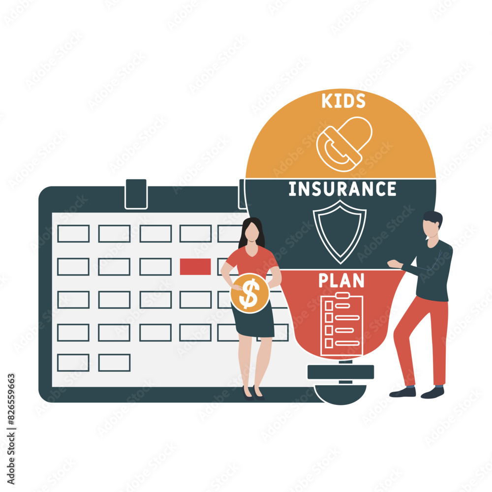 Wall mural kip kids insurance plan acronym. business concept background. vector illustration for website banner