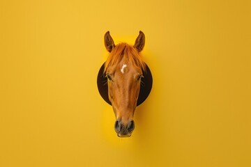 Horse Head Mounted on Yellow Background