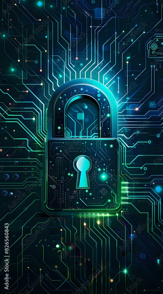 Aufkleber digital padlock with glowing green circuits, symbolizing cybersecurity and data protection, perfect 