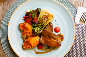 Smoked Irish brisket, caper puree, grilled vegetables, roasted cheddar cheese potatoes
