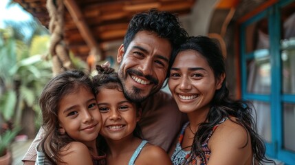Fototapeta premium Family selfie at yard, smiling and happy