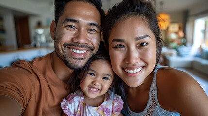 Fototapeta premium Family Selfie in Room, Smiling Happy Moments