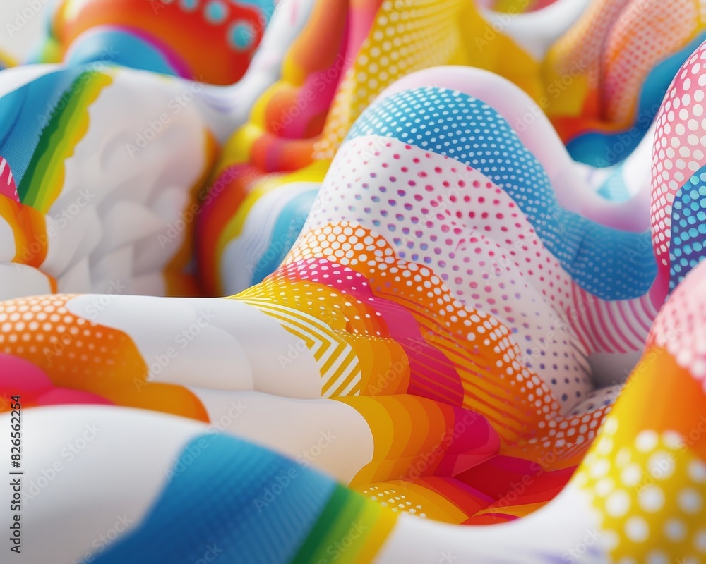 Poster colorful abstract 3d rendering of a wavy surface with rainbow colors.