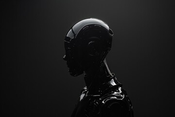 Silhouette of Futuristic Robotic Head Against Dark Background