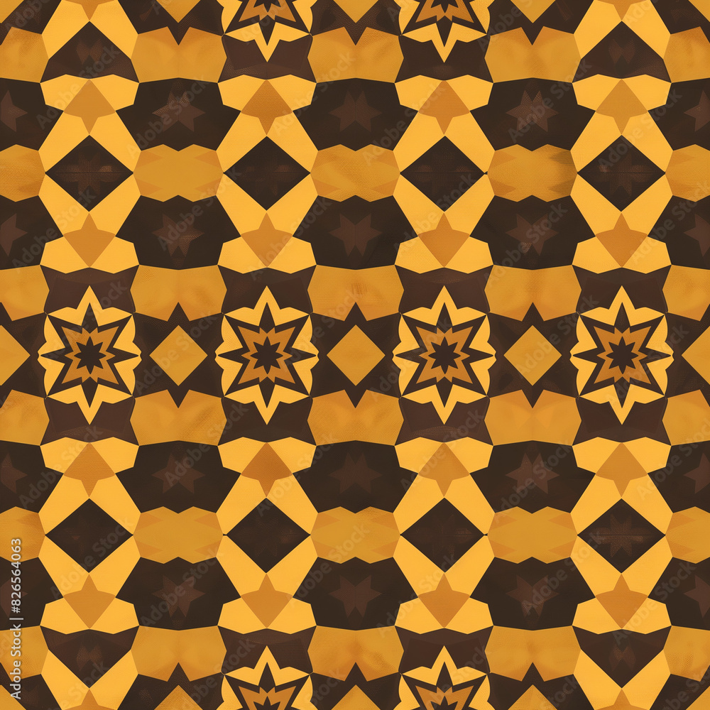 Poster orange and brown symmetrical repeating pattern, octagonal shapes, symmetrical simple geometry, symme