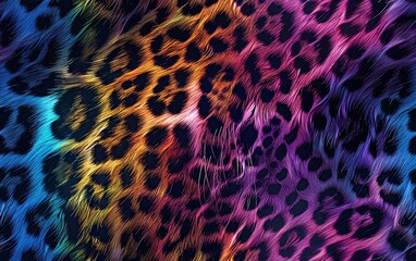 Obraz premium A vibrant leopard print pattern with blue, yellow, and pink hues.