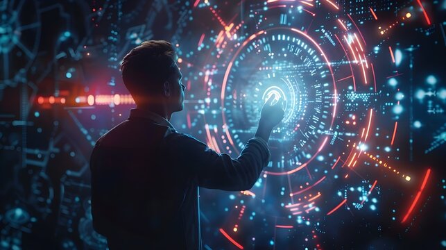 Futuristic Tech Innovator Showcasing Cutting Edge Advancements at Digital Exposition