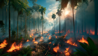 forest fire in green areas