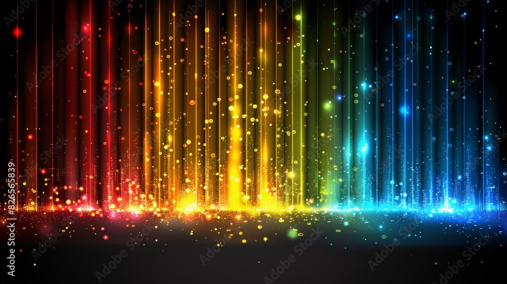 Poster glowing particle dots with colorful dots in abstract background, concept of light shining sparkling 