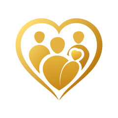 A family inside a heart. Minimalistic. Golden color. Aesthetic vibes 