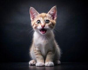 Javanese breed cat sitting isolated on dark smoky background looking at camera.