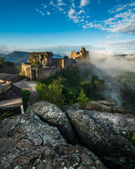 Scenic View of Burg Aggstein in Austria, Historic Castle Ruins in Lower Austria with Mist and Mountains