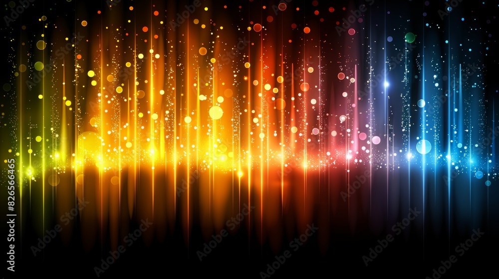 Poster glowing particle dots with colorful dots in abstract background, concept of light shining sparkling 
