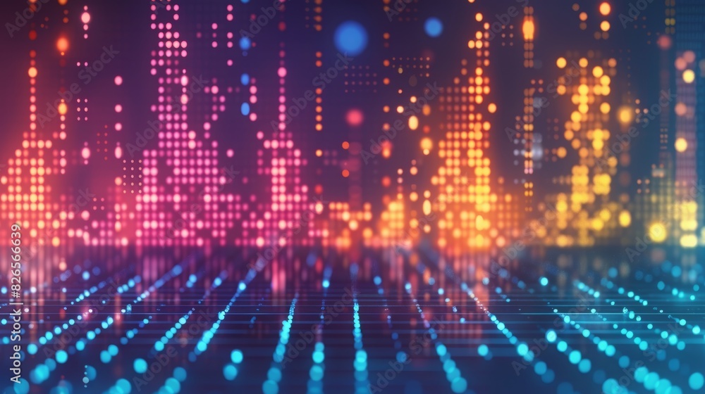 Poster glowing particle dots with colorful dots in abstract background, concept of light shining sparkling 