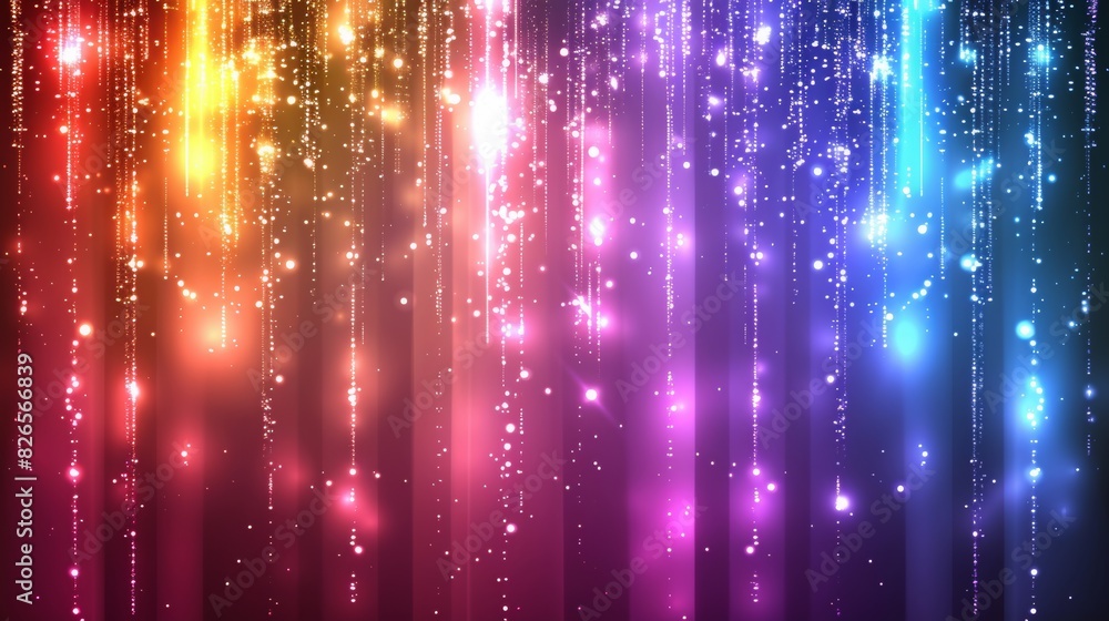 Poster glowing particle dots with colorful dots in abstract background, concept of light shining sparkling 