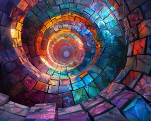 Fototapeta premium Colorful spiral tunnel. Stained glass window.