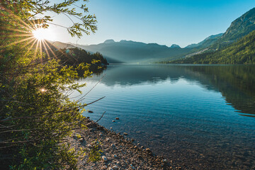 Sunrise at Grundlsee in Austria, Scenic Lake and Mountain Landscape in Styria, Salzkammergut
