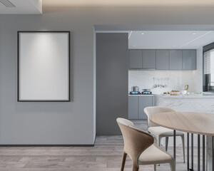 mock up poster frame in modern interior background, living room. 3D render, 3D illustration