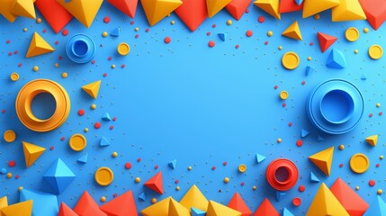 Obraz premium abstract cheerful background design featuring geometric shapes with text space in the middle in isolated colorful background, businsess or birthday background 