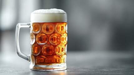 beer mugs on a clean surface with space for text, capturing the refreshing appeal of a cold beer.