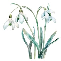 A beautiful watercolor painting of snowdrops