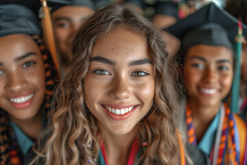 Obraz premium Multiracial graduates smiling closely