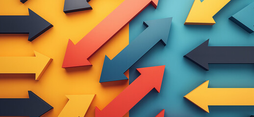 an illustration of arrows pointing in different directions on a flat surface, symbolizing choice, decision-making and exploration, providing a universal visual element for communicating ideas related 