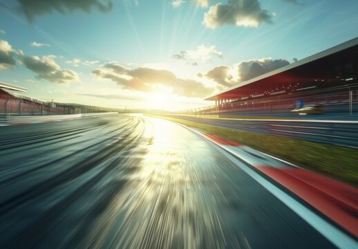 an animated video featuring the circuit at Silverstone, showcasing its long straightlines and tight turns with motion blur effect.