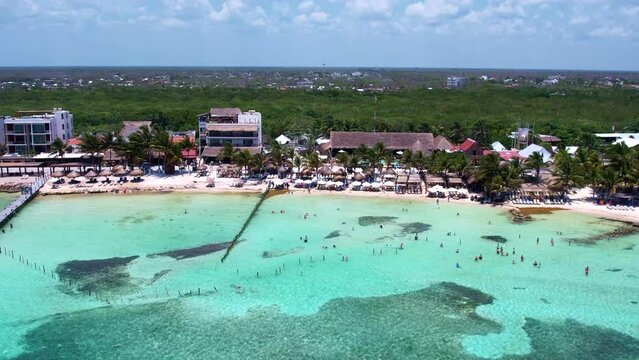 drone footage of mahahual beach in costa maya mexico
