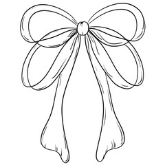 hand drawn bows and ribbons in line style, doodle line beautiful bow. Decorative holiday symbols for birthday, wedding celebration decoration. Vector illustration