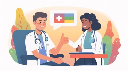 Fototapeta premium Supporting Diversity in Healthcare: Nurse Cheerfully Giving Thumbs Up to LGBTQ+ Patient Post Procedure