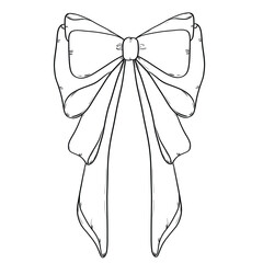 hand drawn bows and ribbons in line style, doodle line beautiful bow. Decorative holiday symbols for birthday, wedding celebration decoration. Vector illustration