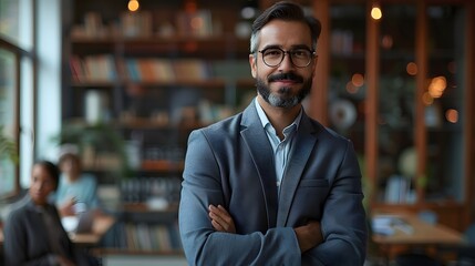 Fototapeta premium Confident Business Leader Inspiring Team in Modern Office Setting