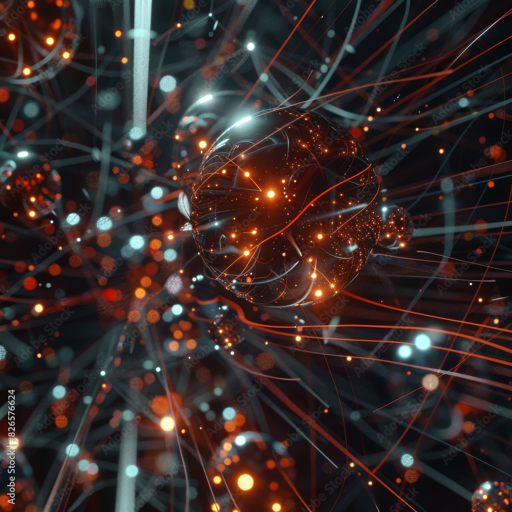 Poster futuristic abstract visualization of glowing particles and digital connections, showcasing modern te