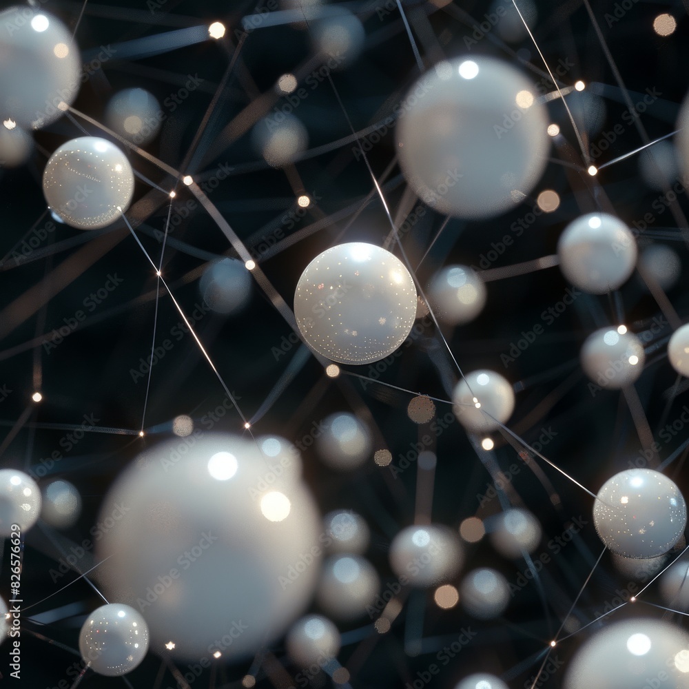 Poster Visualize a mesmerizing fusion of nature and technology as pearl nodes with a lustrous sheen seem to float in space