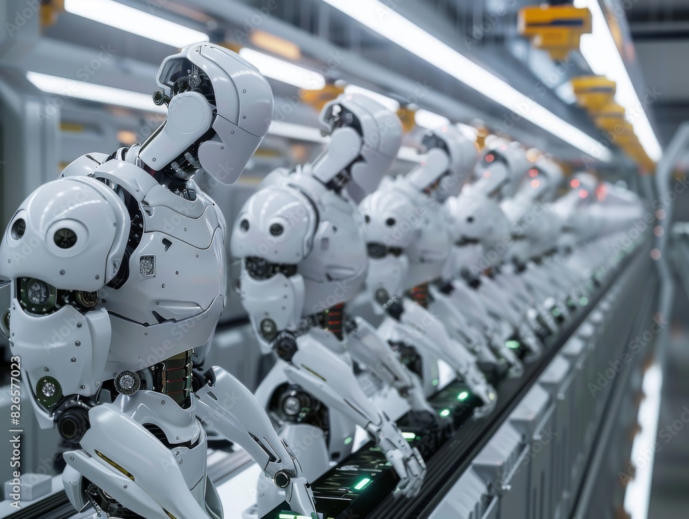 Aufkleber a cutting-edge robotic assembly line in a modern factory setting, showcasing precise movements and h