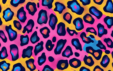 Obraz premium Colorful abstract leopard print with pink, yellow, and blue tones. Modern and energetic digital design.