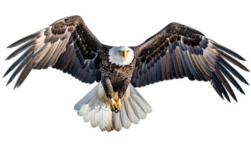 Naklejka premium Majestic bald eagle in flight against a transparent sky