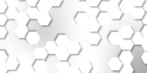 Abstract hexagon background. Futuristic abstract honeycomb mosaic white technology background. Surface polygon pattern with glowing hexagon paper texture and futuristic business. graphic concept.