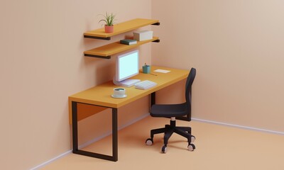 Workplace for remote work from home. 3d rendering