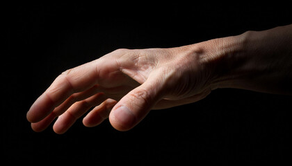 outstretched hand reaching on a dark background, support, connection, and human assistance. health care and nonprofit content.
