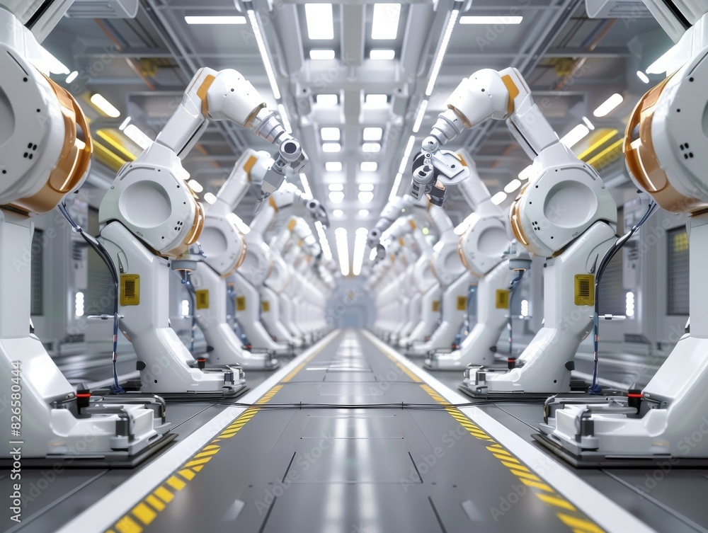 Aufkleber a cutting-edge robotic assembly line in a modern factory setting, showcasing precise movements and h