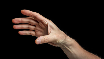 Outstretched hand reaching against a dark background, seeking help, offering assistance, grasping. nonprofit and health care content.