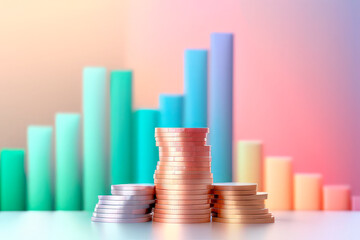 3D trading chart, prices on the stock exchange, the state of the economy, income and expenses.